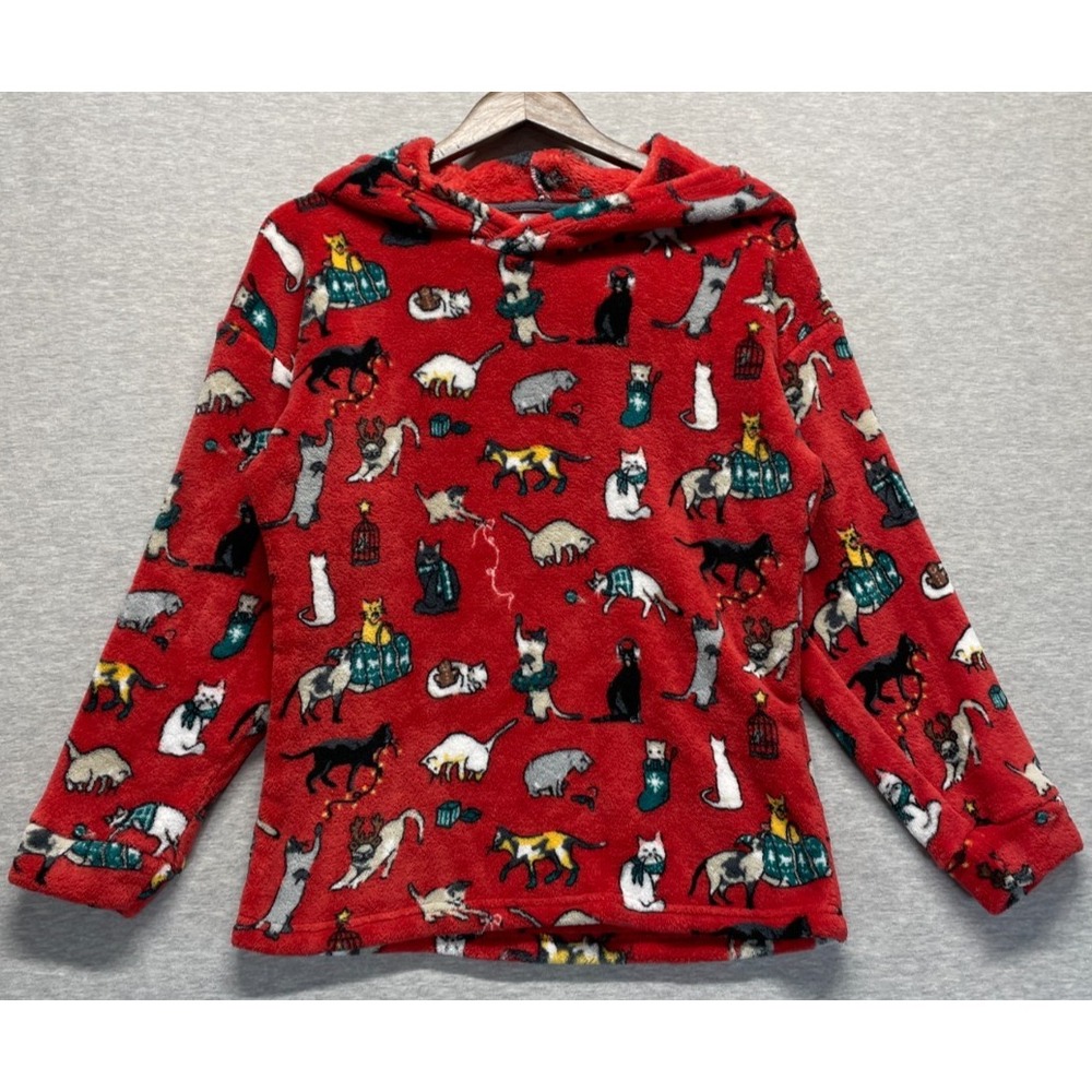 Vera Bradley Fleece Pajama Hoodie Women Small Red Holiday Christmas Cats Kittens